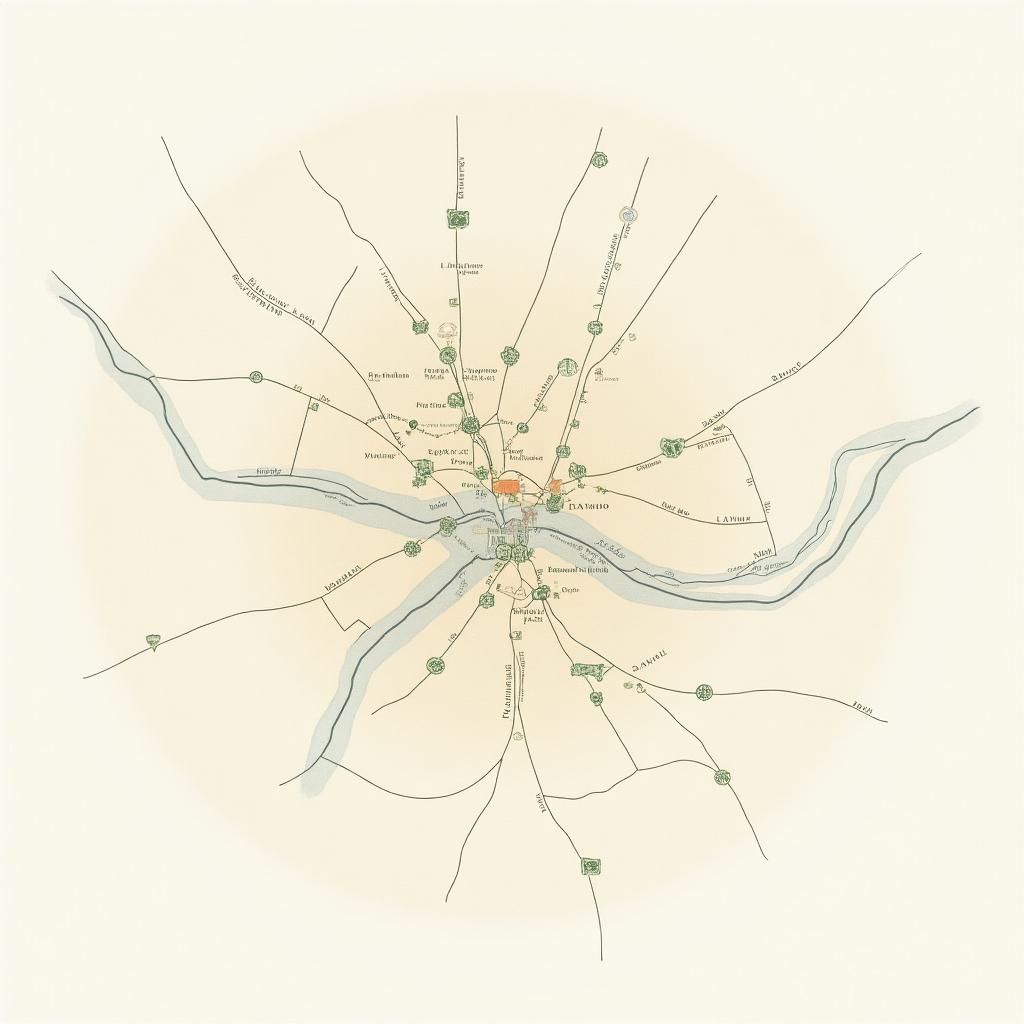 Mapa Krajobrazów Regulacji — Kraków w stylu sumi-e ze złotymi akcentami, interaktywny atlas miejsc wspierających regulację